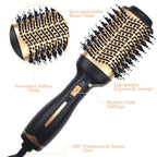 Hair styling tool with features highlighted on a white background