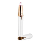White Electric Eyebrow Trimmer with rose gold accents on a white background