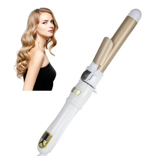 Beachwave Hair Curler with a woman displaying styled hair on a white background